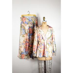 Vintage 70s Floral Pant Suit Palazzo Eva Gabor by Estevez Floral Groovy Disco M